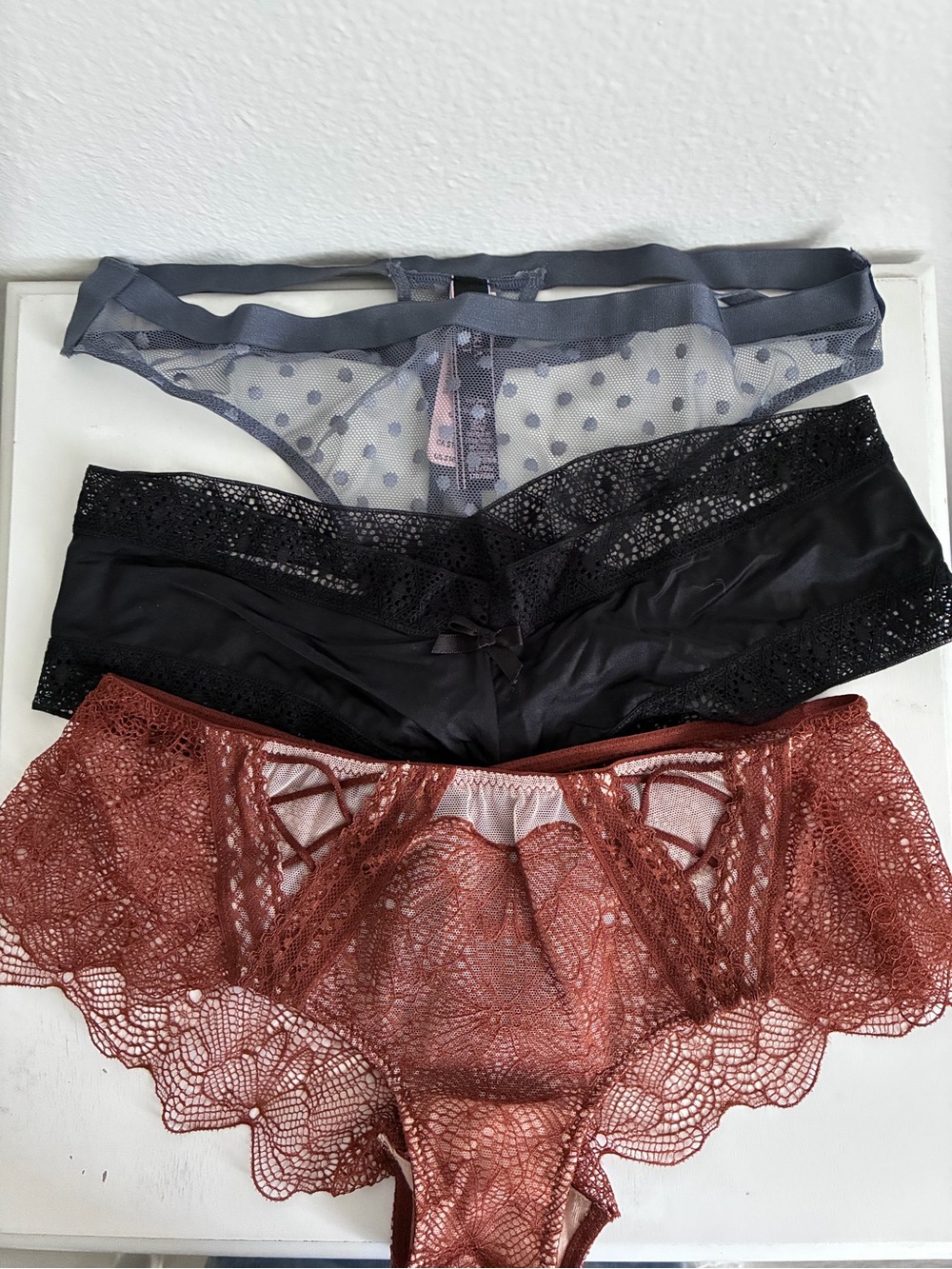 Victoria's Secret polka dot mesh and strappy lace cheeky panties featuring New